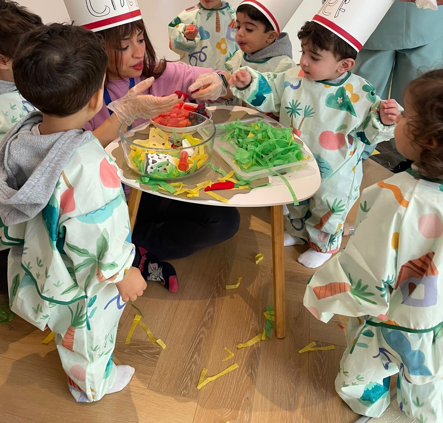 Children practising collaboration and communication skills in class