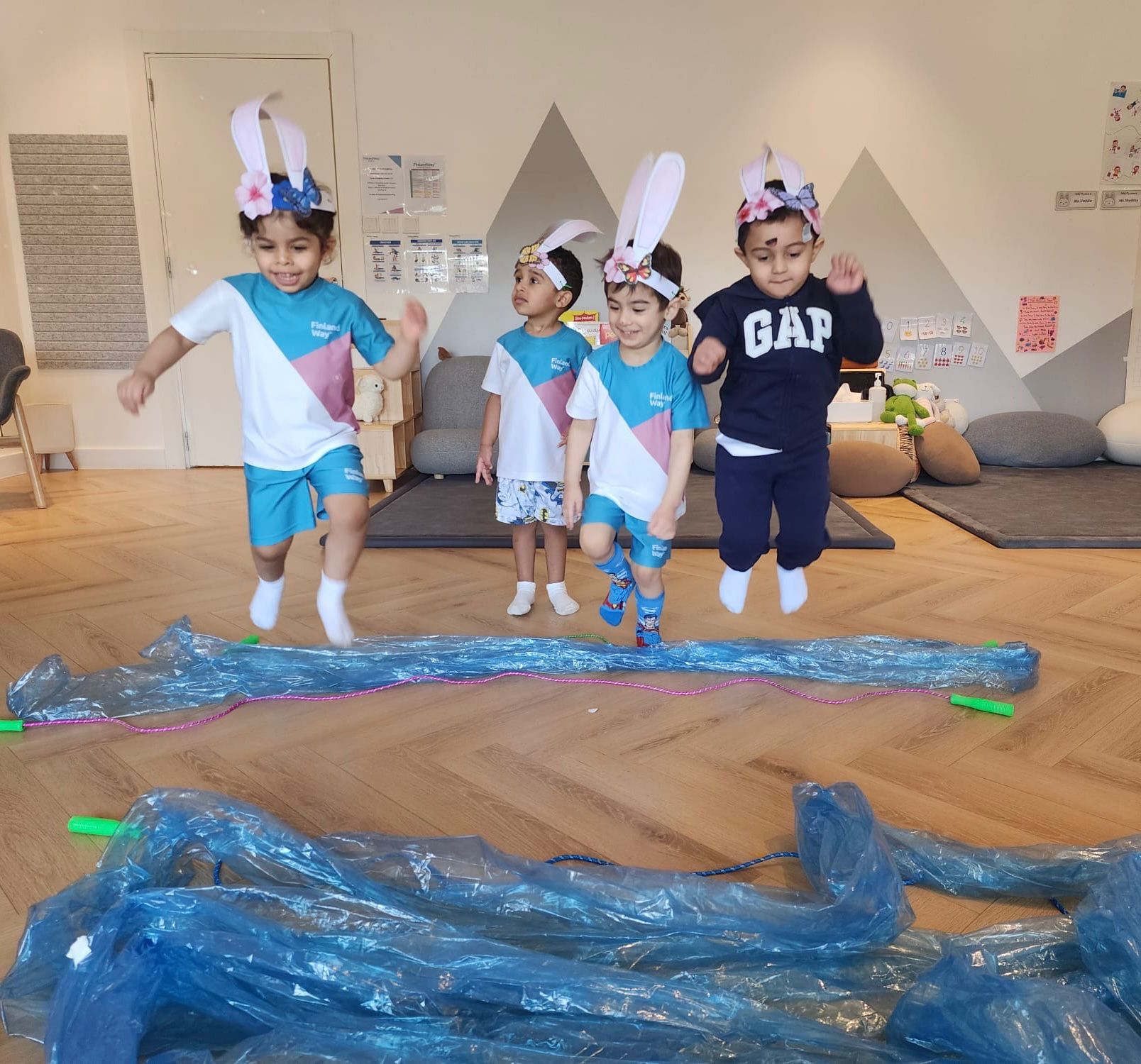 Early childhood development activities in a modern nursery school classroom